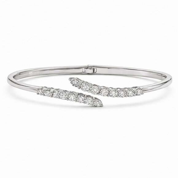 Natural Diamond Cuff Bracelet 1/4 ct 925 Sterling Silver Hinged Diamond Bangle